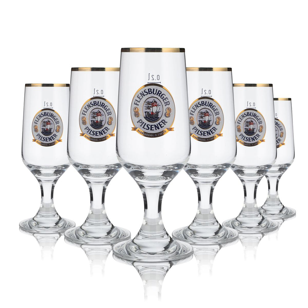 6x szklanka Flensburg 0,2 l Szklanka do piwa typu pilzner Złota obwódka Zestaw szklanek Browar