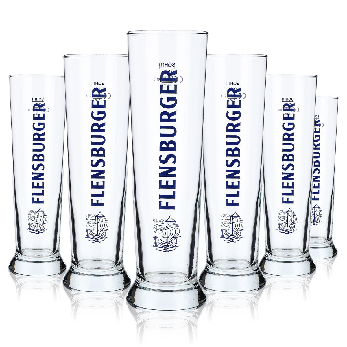 6x szklanka do piwa Flensburger 0,3 l z napisem pionowym Sahm Vancouver