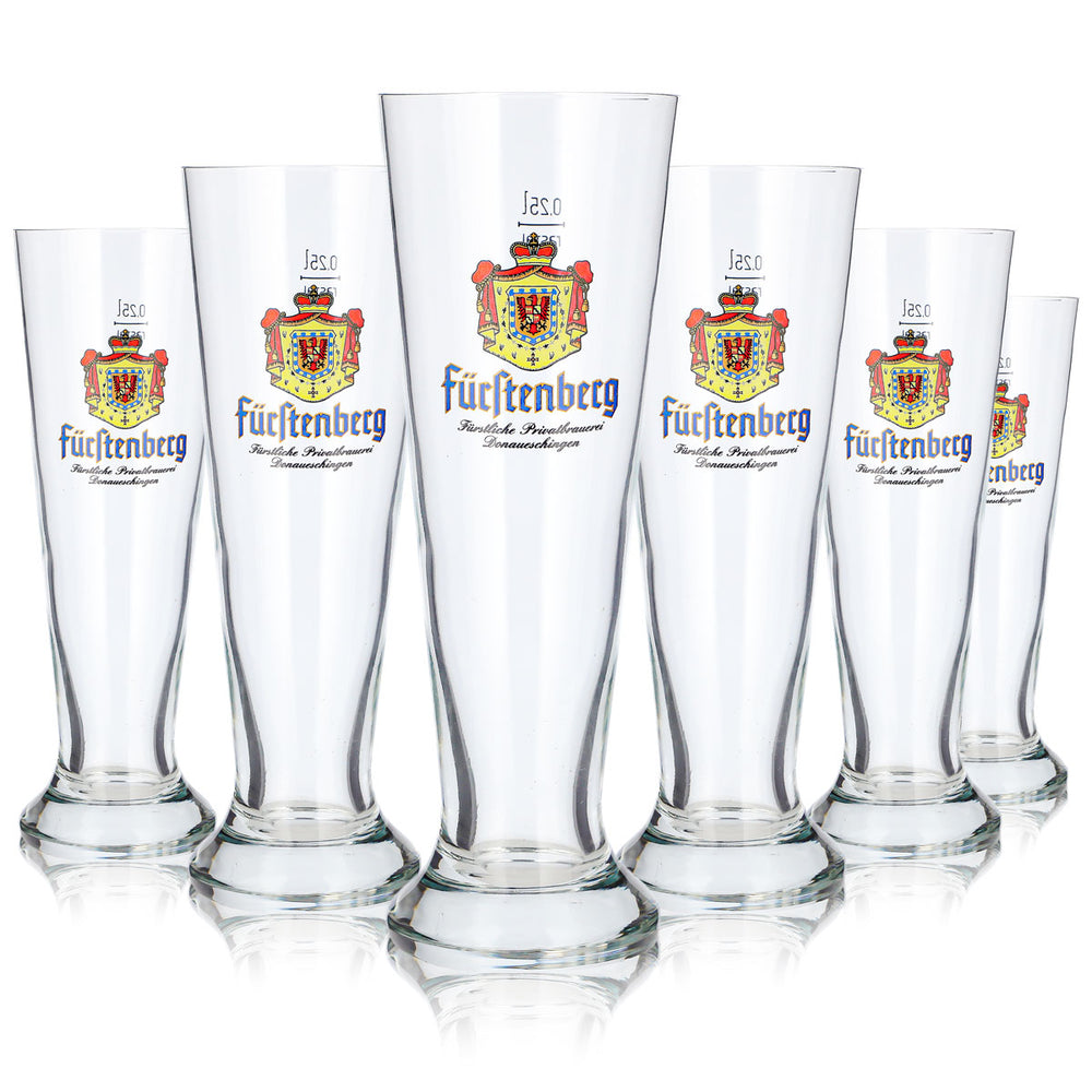 6 szklanek do piwa Fürstenberg o pojemności 0,25 l, w kształcie pucharu, z prywatnego browaru Fürstliche Privatbrauerei Rastal (zestaw 6 sztuk)