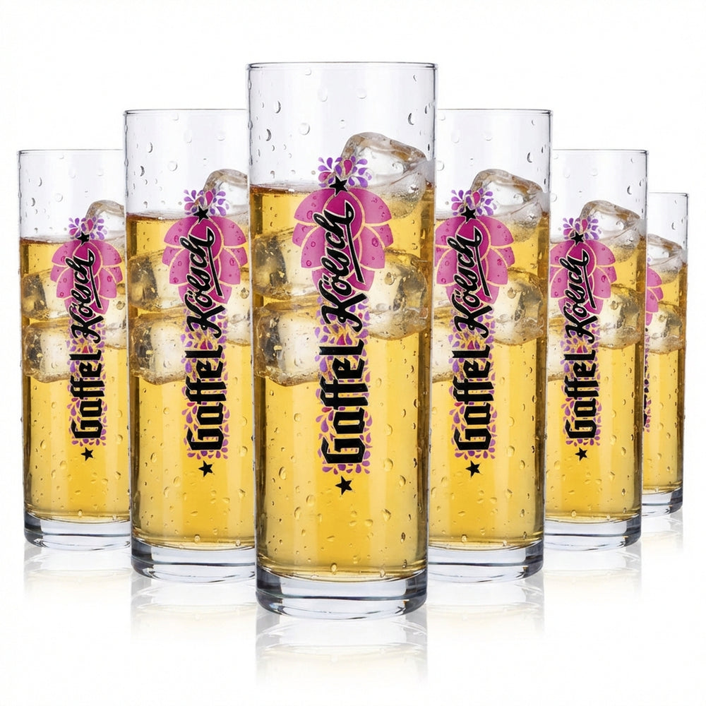 6x szklanka do piwa Gaffel Szklanki do piwa 0,3 l Szklanka do piwa typu Kölsch fioletowa Motyw chmielu
