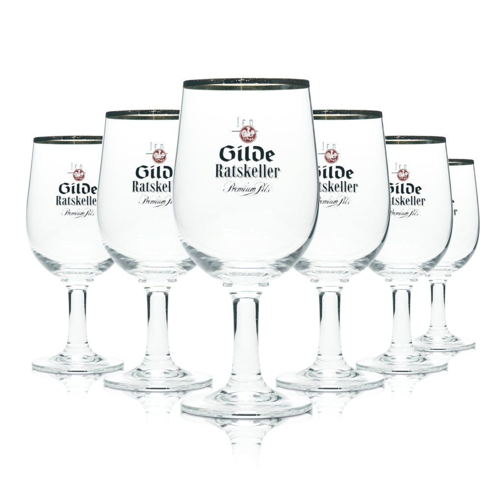 6x Gilden Pilsener szklanka do piwa 0.3l kielich tulipan Ratskeller szklanki ze złotym brzegiem piwowar