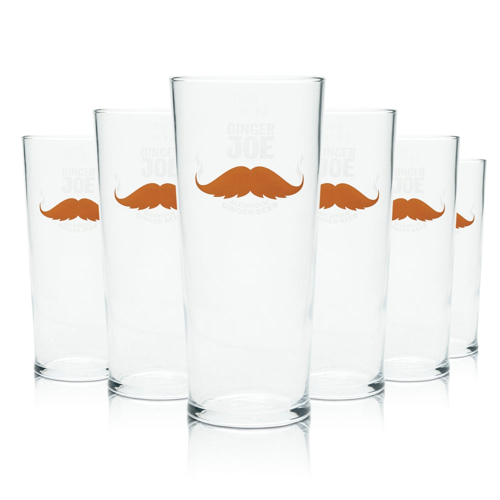 6x Ginger Joe Beer Glass 0,5l PINT Mug Mustache English Willi Glasses Beer