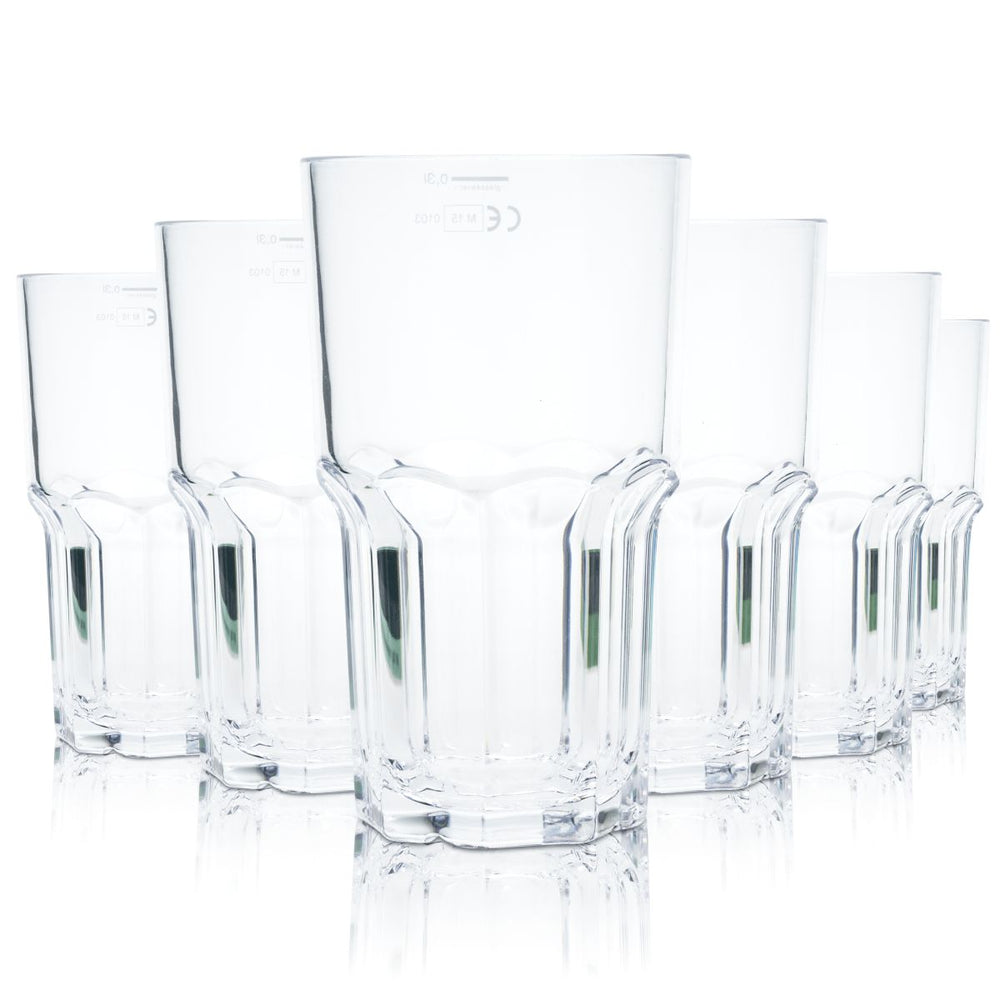 6x glass4ever Kubek szklany 0,32 l Plastikowe kubki wielokrotnego użytku Niełamliwe Granity