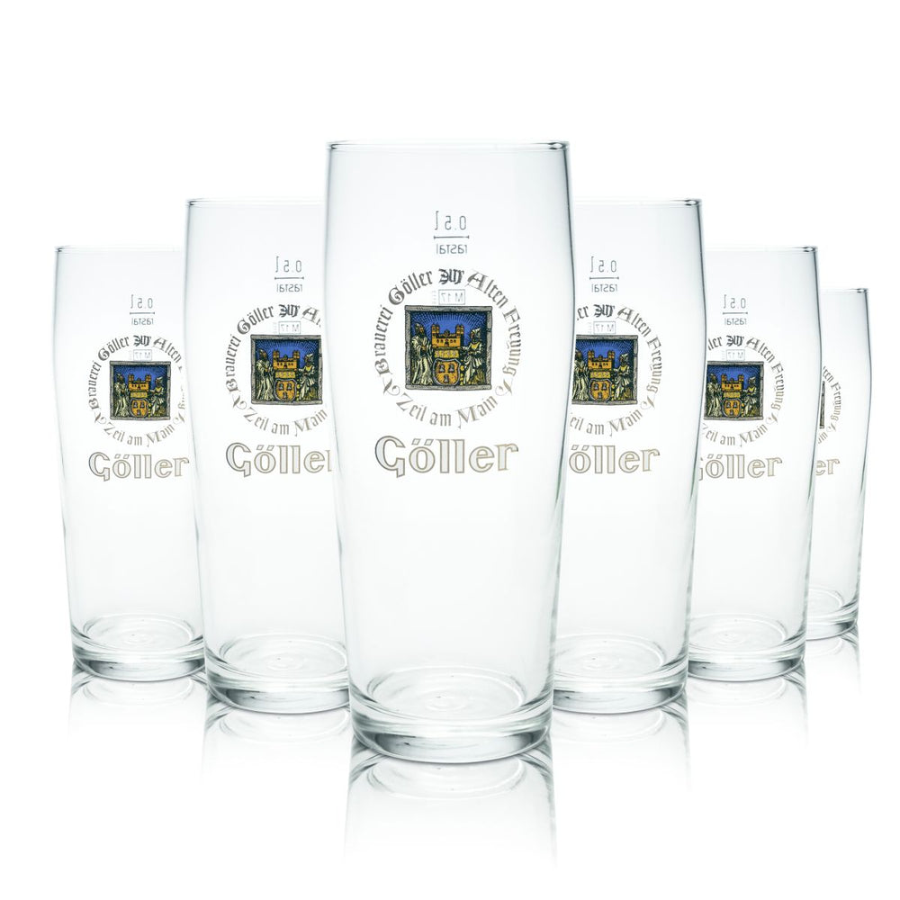 6x szklanka do piwa Göller 0,5 l Willi Becher Pokalglas Zestaw szklanek Browar Gastro Dąb