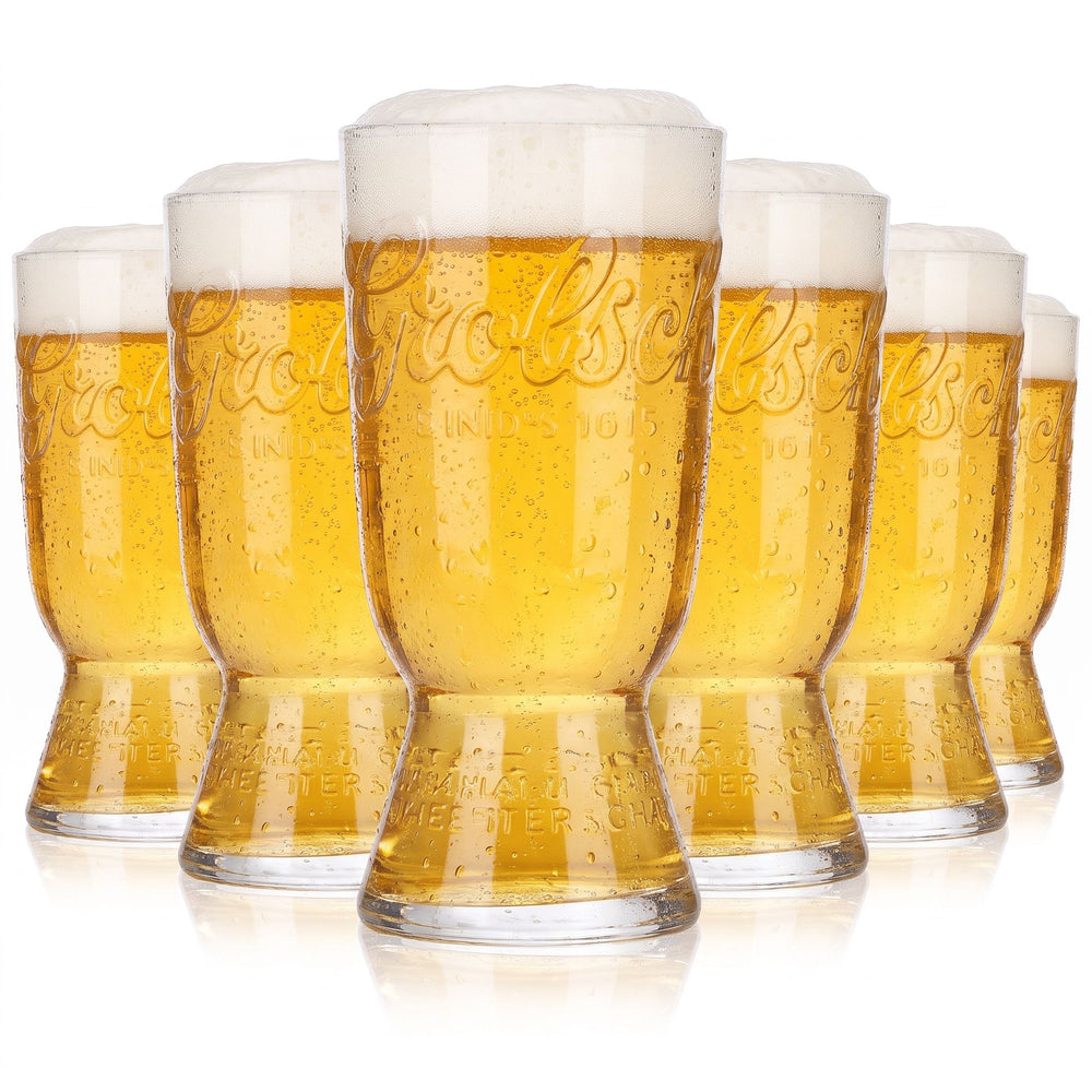 6 szklanek do piwa Grolsch o pojemności 0,25 l z reliefowym logo w pozycji poziomej