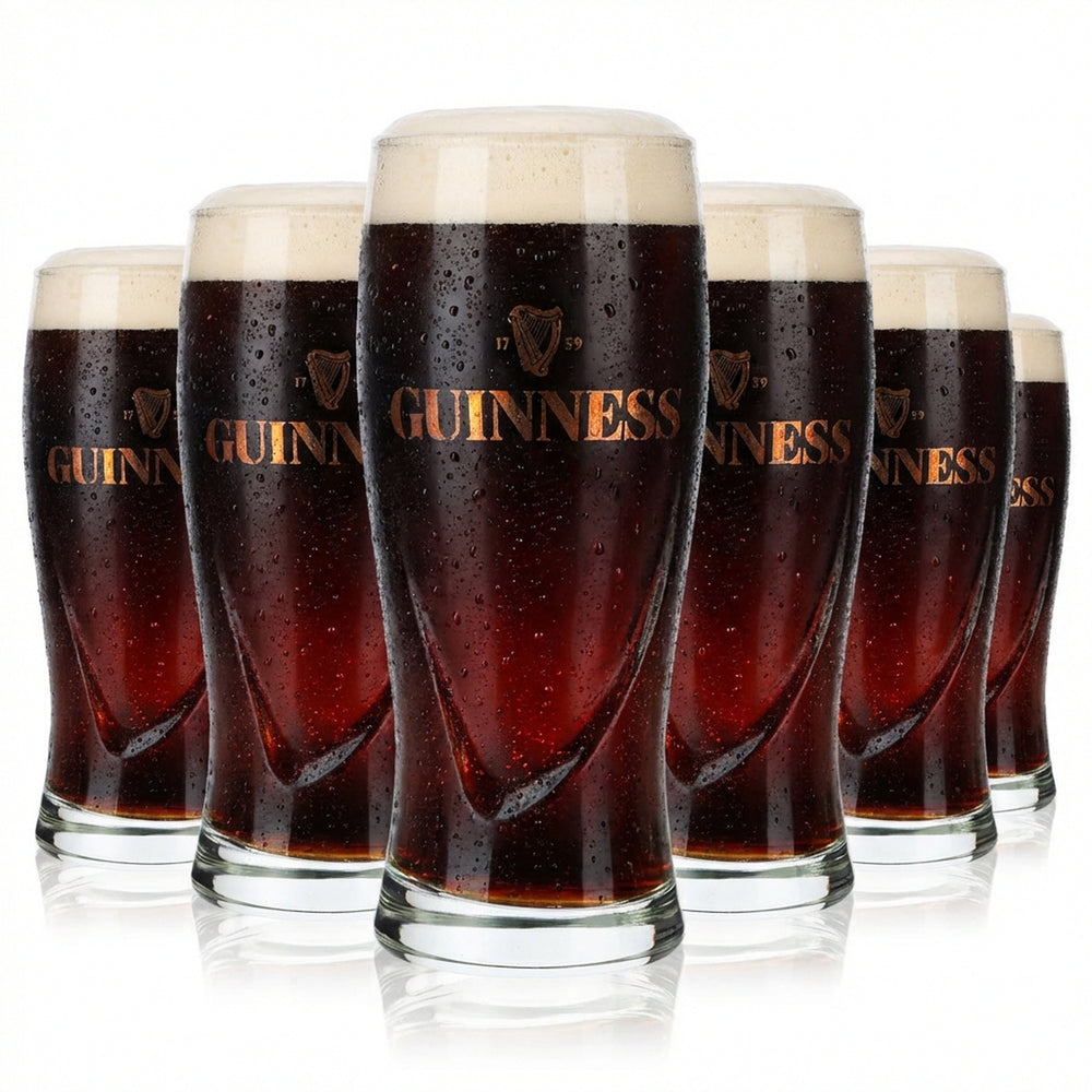 6x Guinness Beer Beer Glass Ideal Kubki Szklanki 0,4 l Złote wytrawione logo