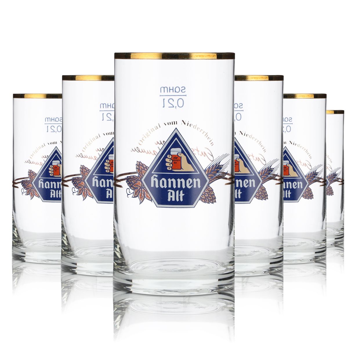 6x Hannen Alt Kieliszek do piwa 0,2 l Altbierstange Willi Becher Goldrand Brauerei