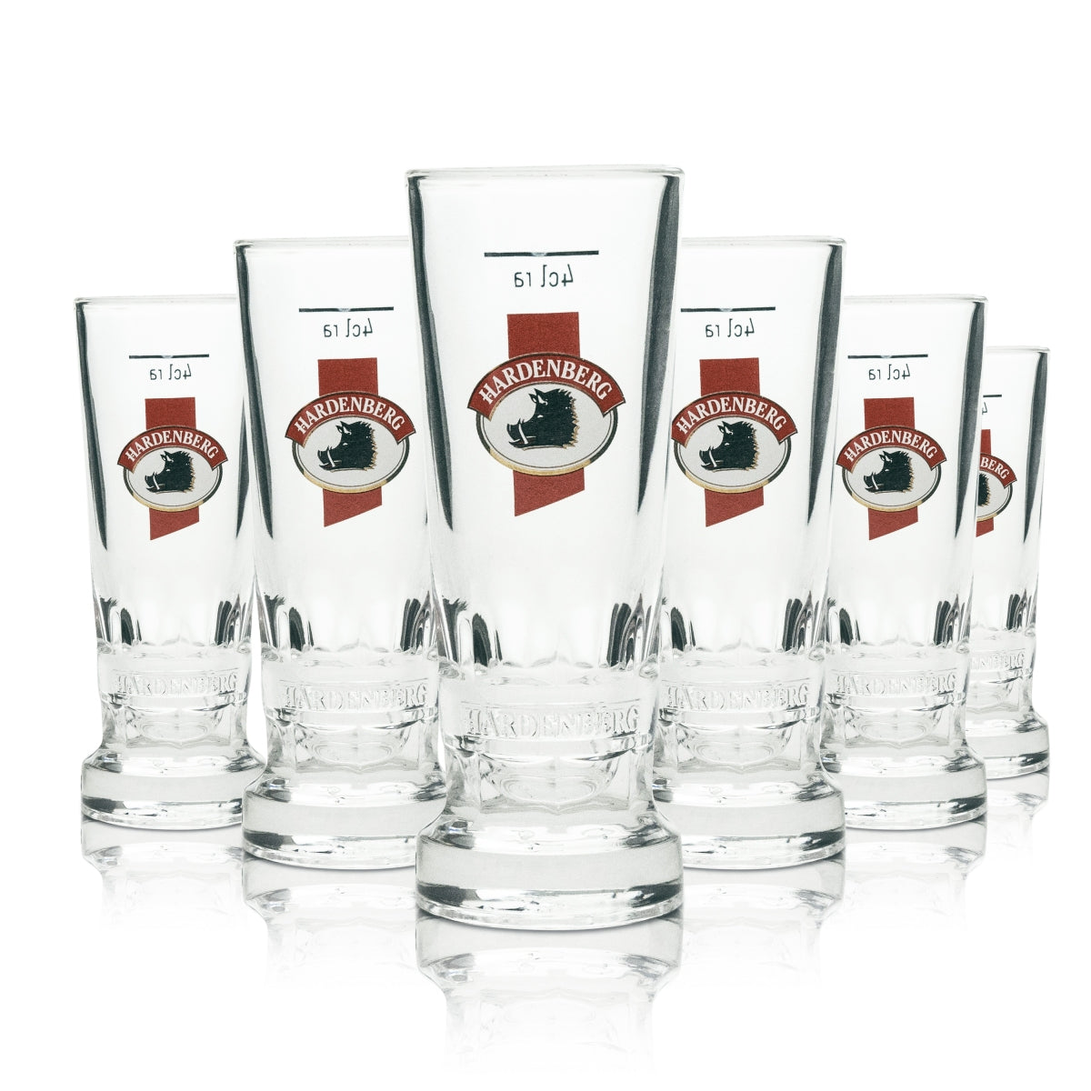 6x Hardenberg shot glass podłużne czerwone logo 4cl Rastal