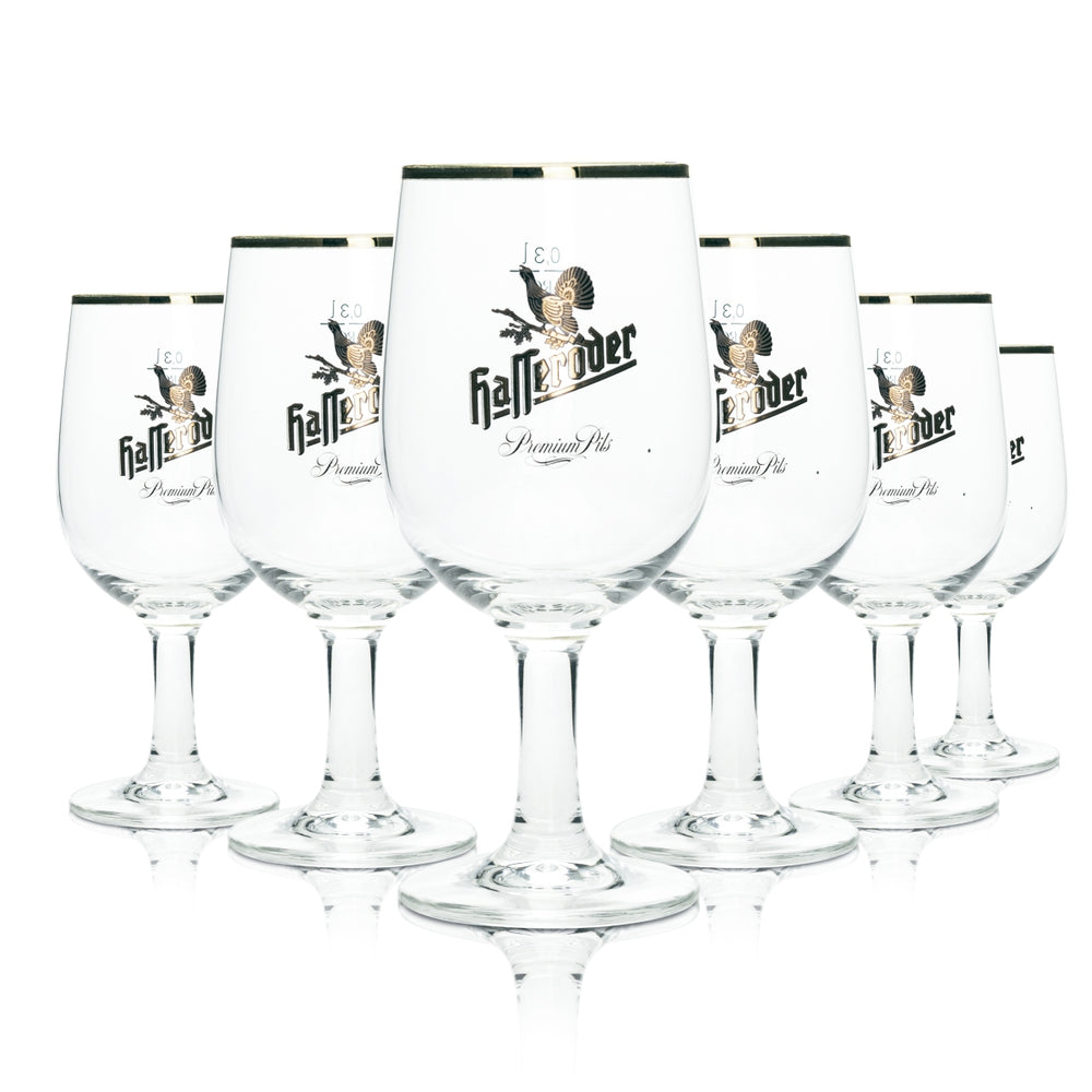 6x Szklanka do piwa Hasseröder 0.3l złota obręcz Szklanki tulipanowe Ritzelhoff Pils Gastro
