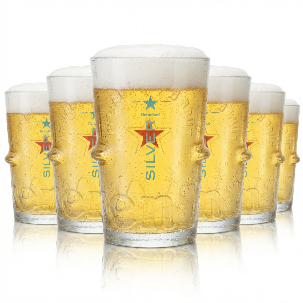 6x szklanka do piwa Heineken 0,25 l kubek puchar srebrne szklanki gastronomia bar pub kufel