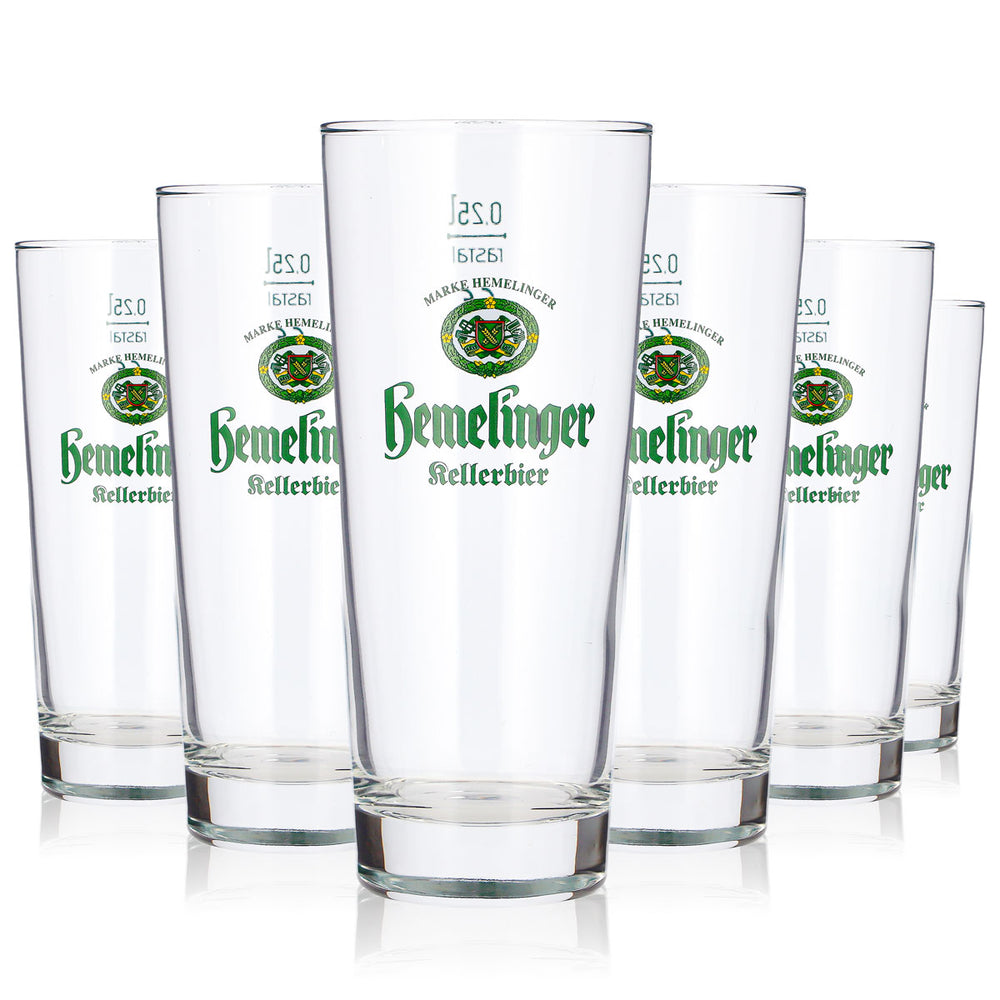 6 szklanek do piwa Hemelinger 0,25 l, typu long drink, z zielonym logo Rastal Kellerbier (zestaw 6 sztuk)