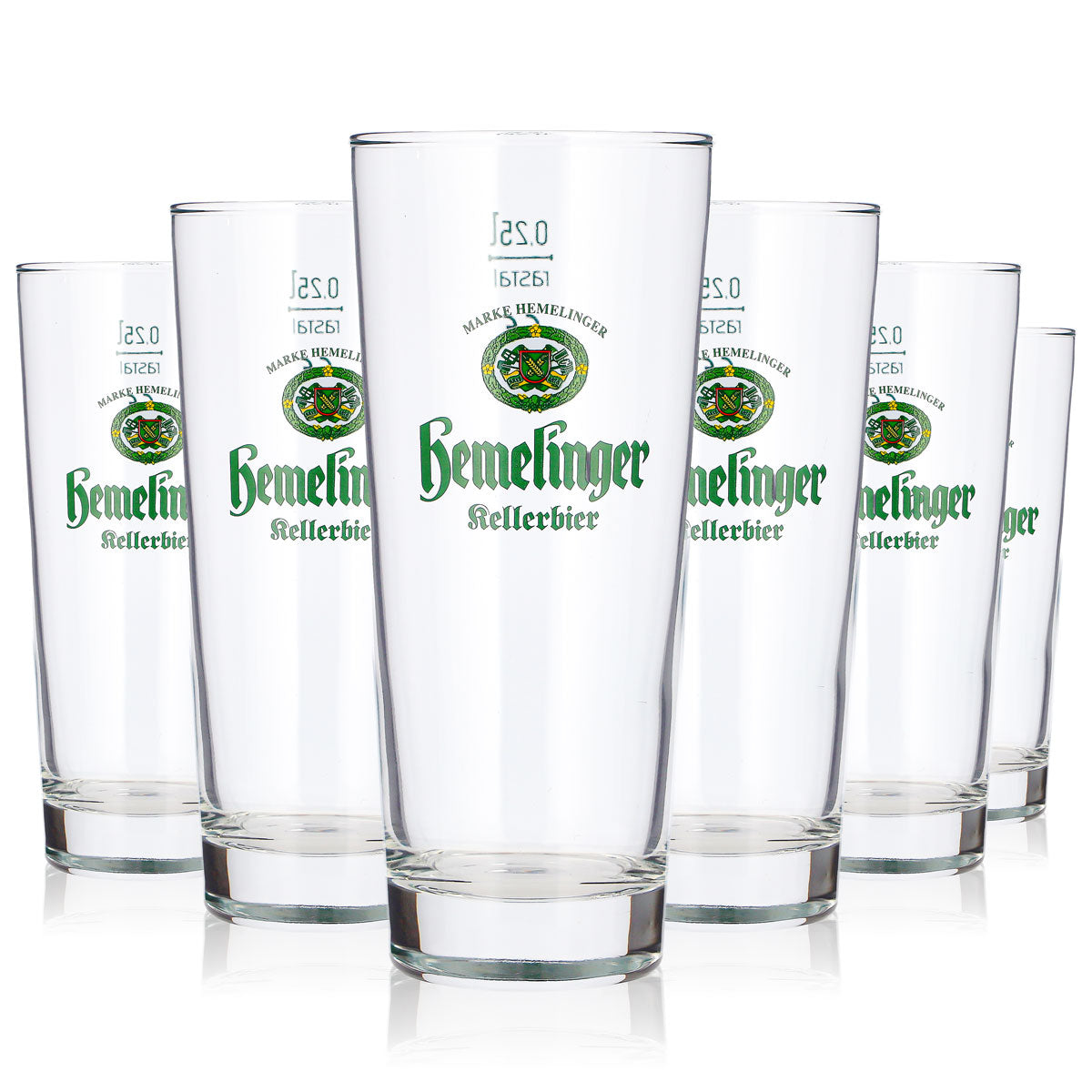 6 szklanek do piwa Hemelinger 0,25 l, typu long drink, z zielonym logo Rastal Kellerbier (zestaw 6 sztuk)