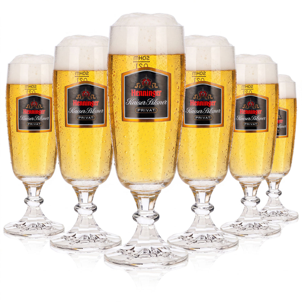 6 szklanek do piwa Henninger o pojemności 0,2 l, model „Kaiser Pilsner” „Privat” Sahm (zestaw 6 sztuk)
