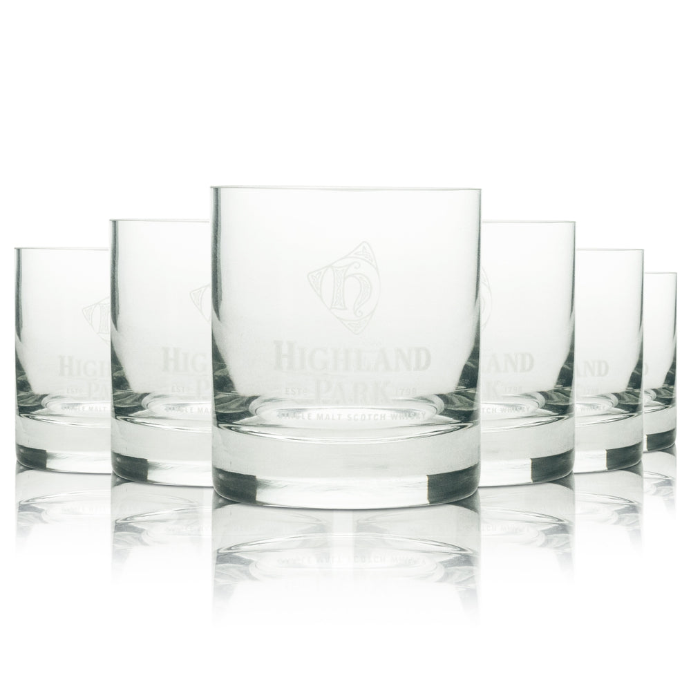 6x Highland Park whisky szklany kubek logo biały 4cl Mäser