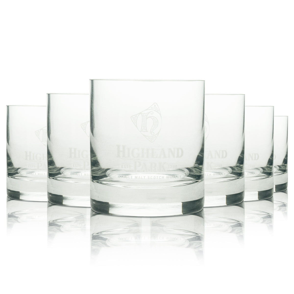 6x Highland Park whisky szklany kubek logo biały 4cl Mäser