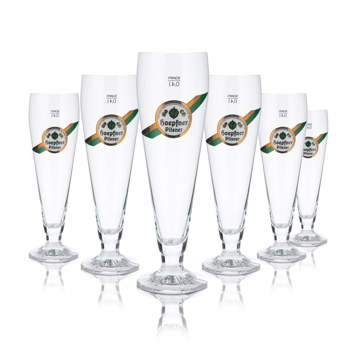 6x Hoepfner Szklanka 0,4l Goblet Pilsner Tulip Zestaw szklanek do piwa Browar Karlsruhe