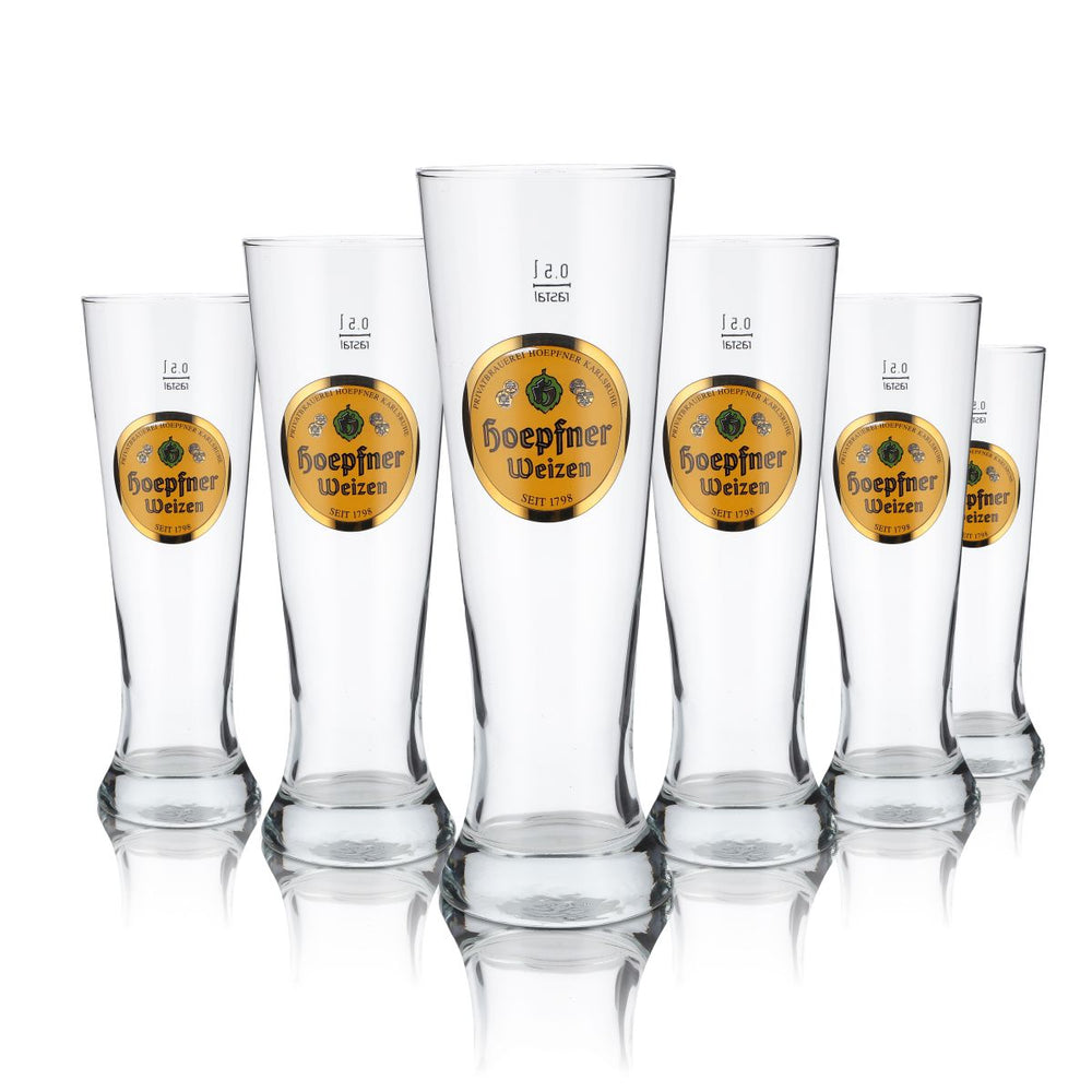 6x szklanka Hoepfner 0.5l szklanka do piwa pszenicznego Hefeweizen zestaw szklanek browar Karlsruhe