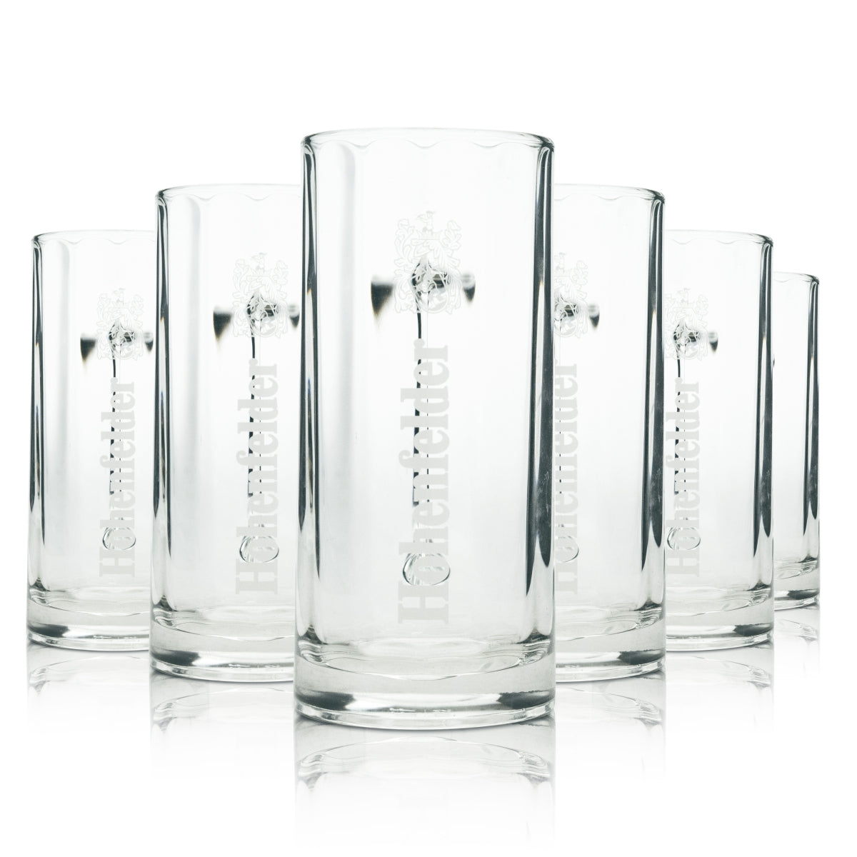 6x szklany dzbanek do piwa Hohenfeld 0.5l pionowo Logo
