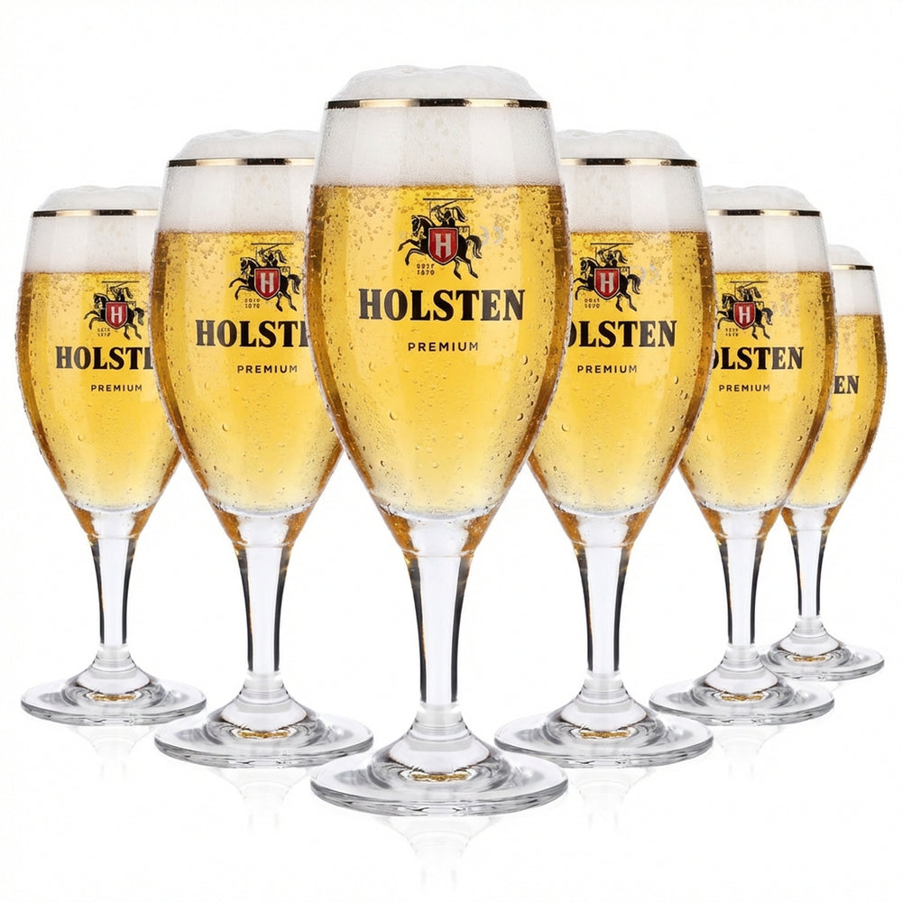 6x szklanka do piwa Holsten 0,2 l Szklanki typu puchar Premium Platynowa krawędź Tulipan Gastronomiczna Kalibrowana