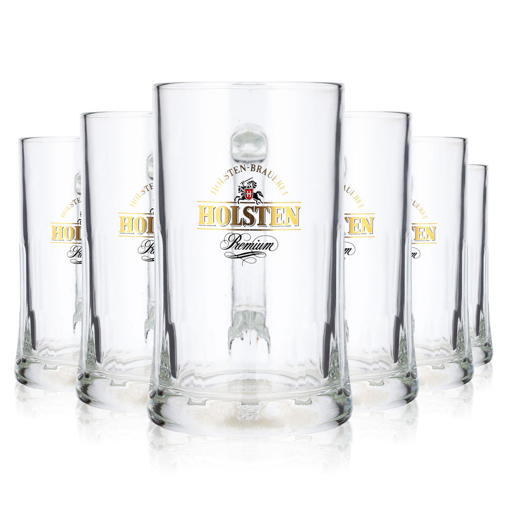 6 sztuk szklanek do piwa Holsten o pojemności 0,5 l, z złotym logo, model Sahm Gas Premium