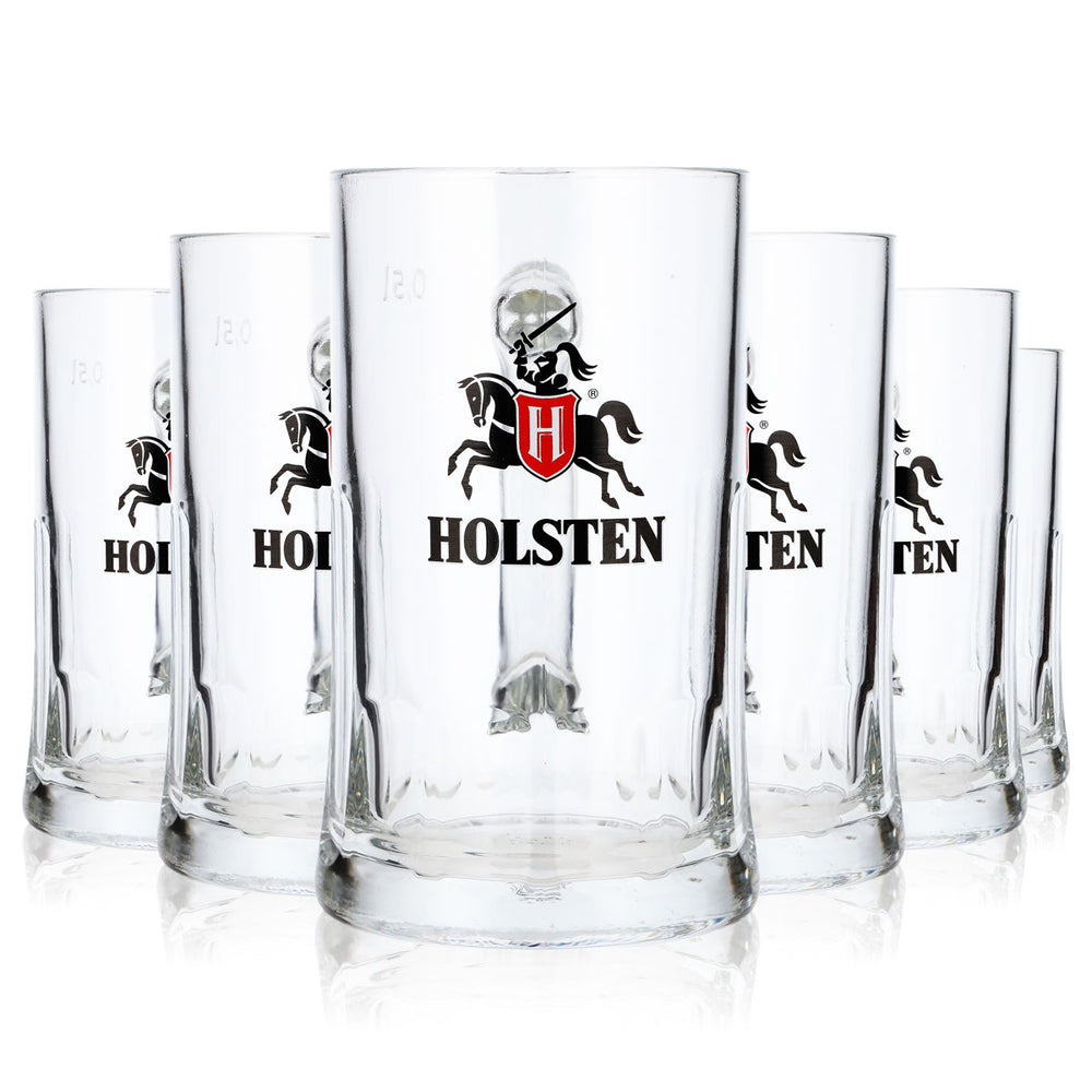 6 szklanek do piwa Holsten o pojemności 0,5 l z dużym logo Sahm Salzburg (zestaw 6 sztuk)