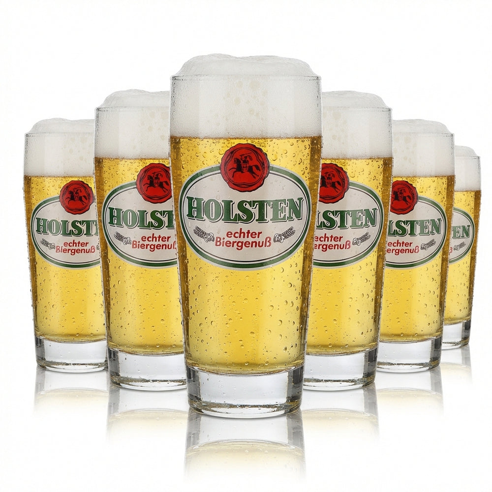 6x szklanka Holsten 0,2 l Willibecher Pokal Zestaw szklanek do piwa Motyw browaru z lat 70.