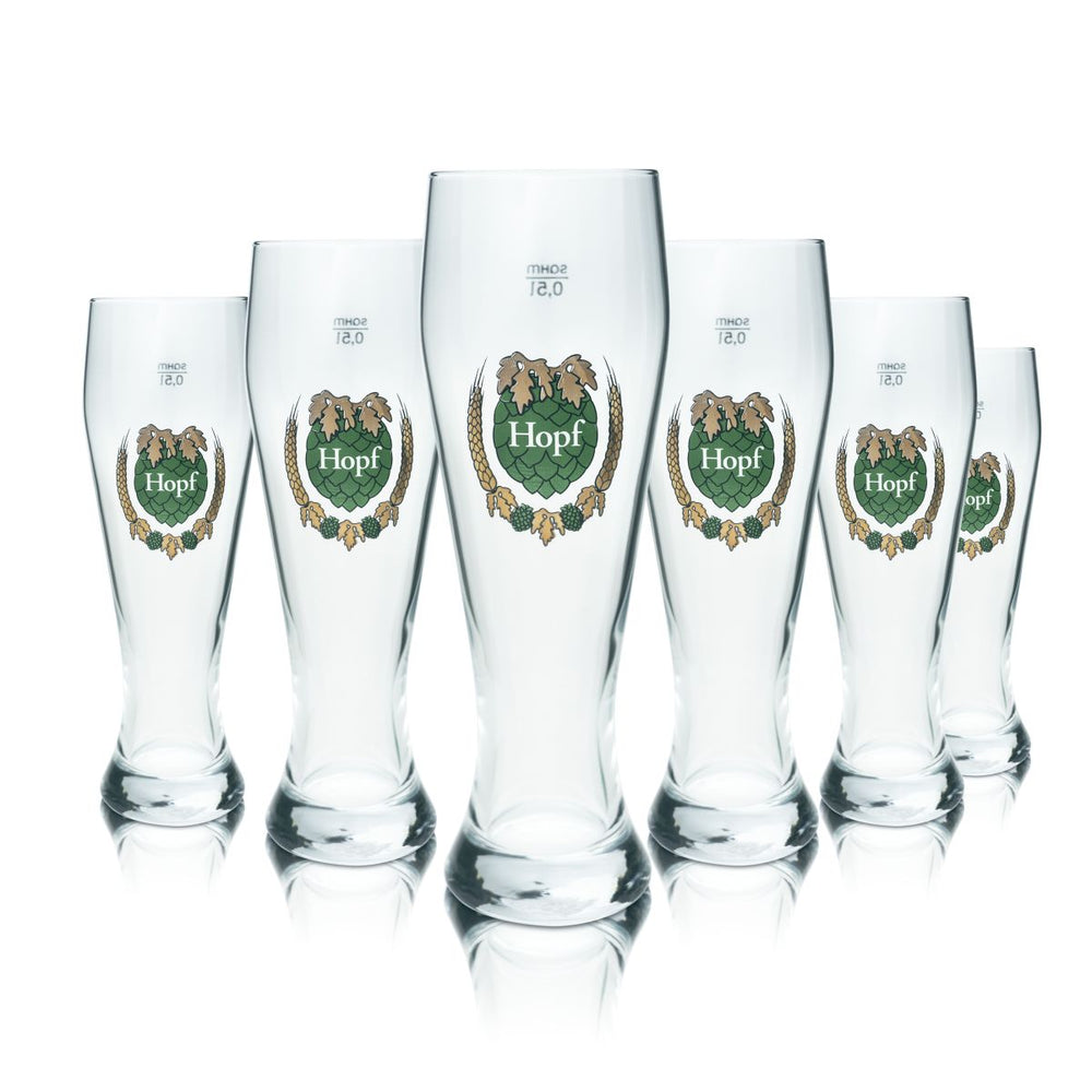 6x szklanka Hopf 0,5 l Szklanka do piwa pszenicznego Szklanki do piwa pszenicznego Browar Bawaria Zestaw szklanek