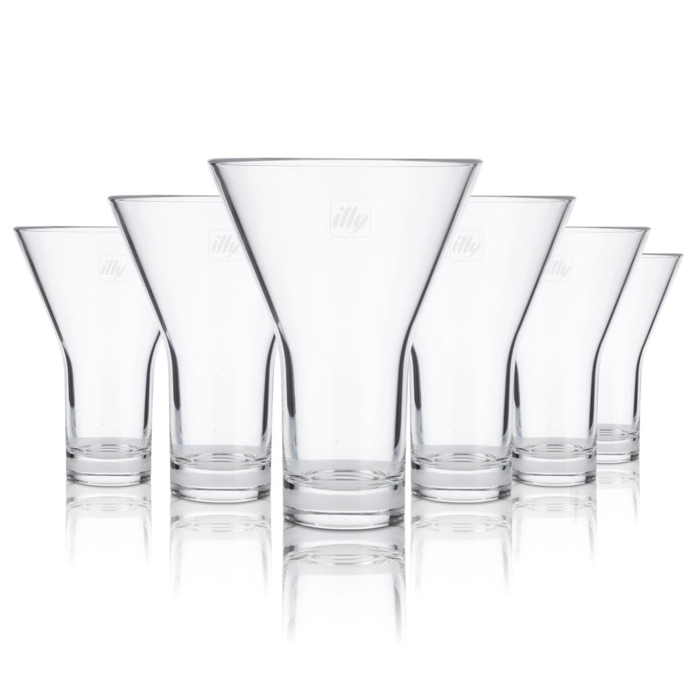 6x Illy szklany kubek do kawy 0,34l w kształcie litery V Espresso Mocha Włochy Gastro Cafe Bistro