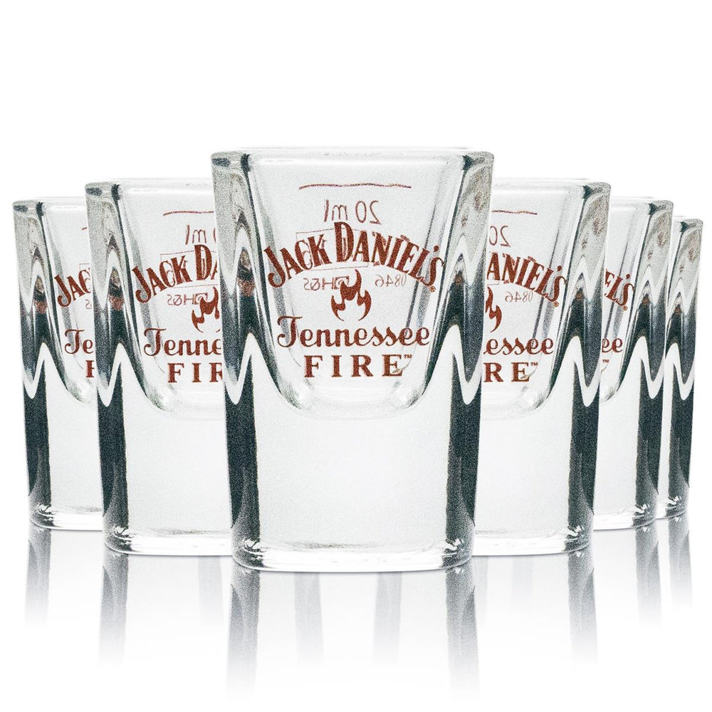 6x Jack Daniels Fire Shotglas 2cl Kieliszki do whisky Kurze Stamper Kalibrowane Gastro