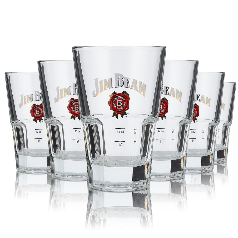 6x kieliszki do whisky Jim Beam Kieliszki do drinków długich Czerwone logo Podpis na dnie