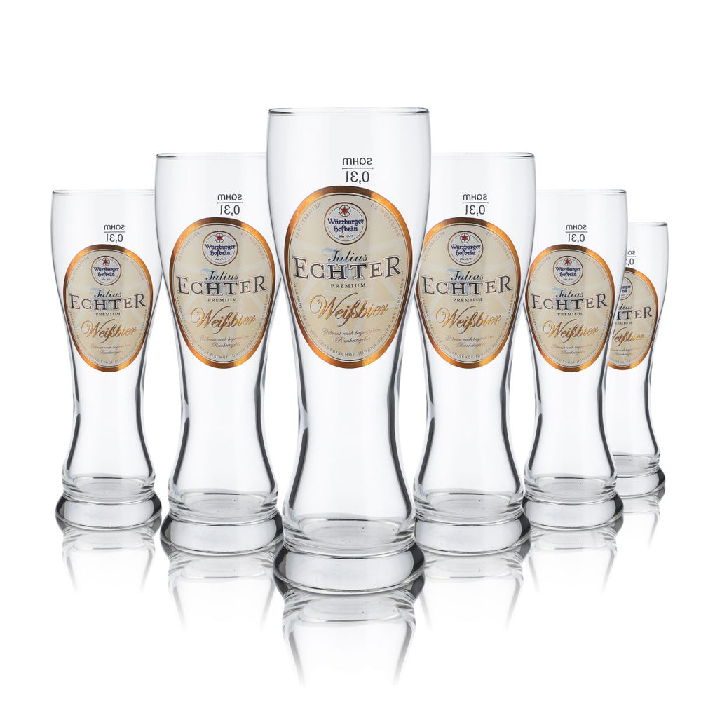6x Julius Echter Szklanka 0,3 l Szklanka do piwa pszenicznego Hefeweizen Zestaw szklanek Schwarzwald GOLD
