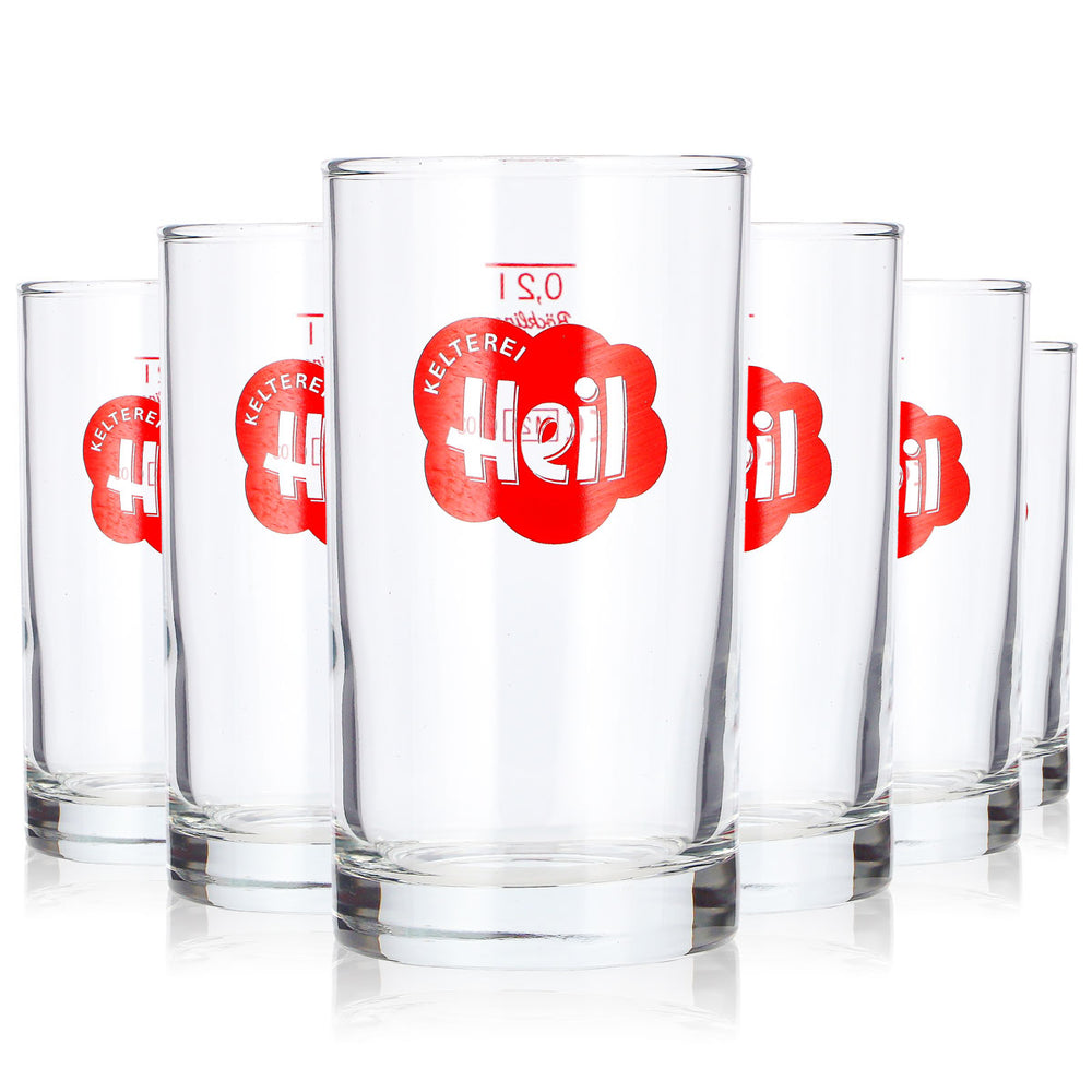 6 szt. szklanek do cydru „Heil” o pojemności 0,2 l, typu longdrink, z czerwonym logo „Böckling” (zestaw 6 sztuk)