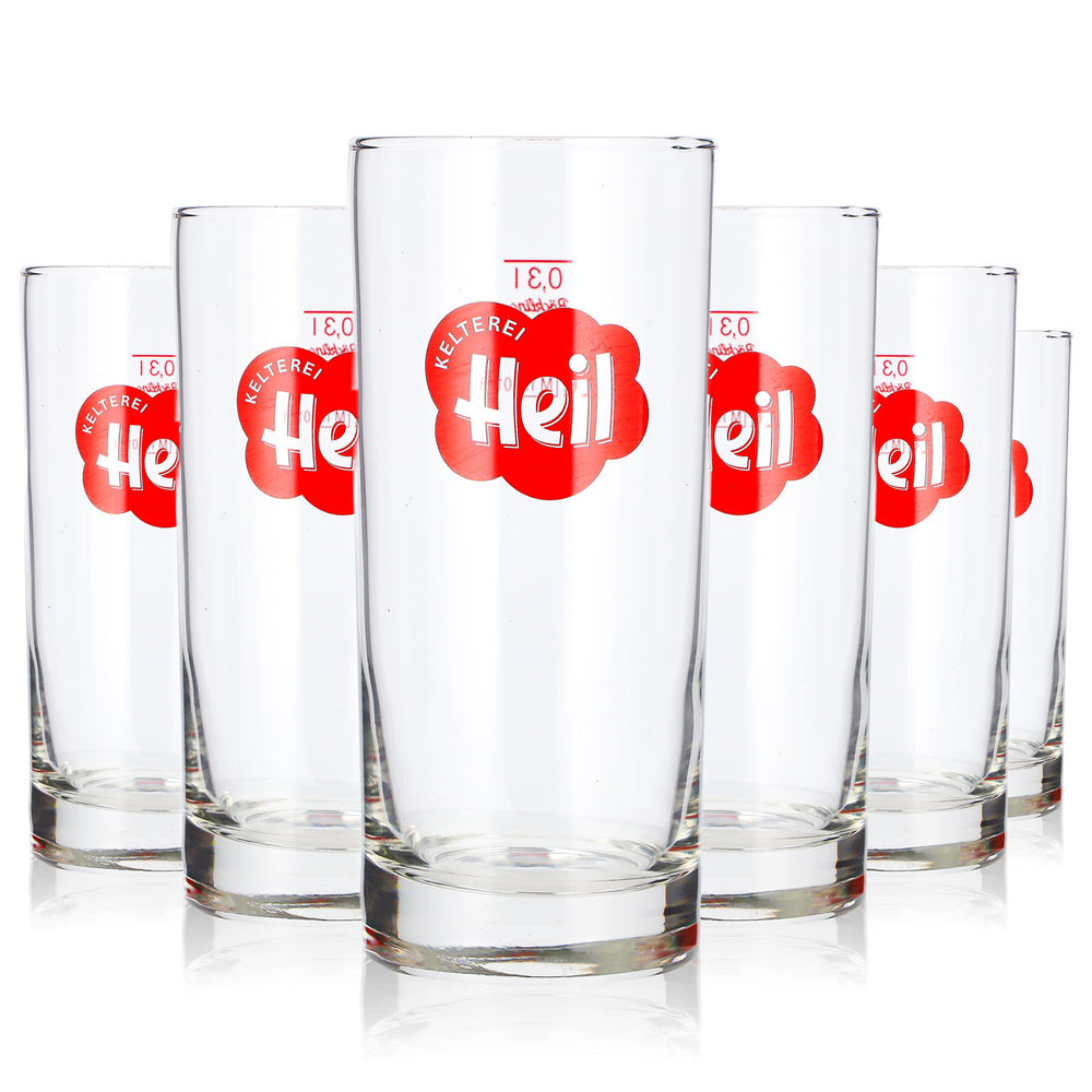 6 szt. szklanek do cydru „Heil” o pojemności 0,3 l, typu longdrink, z czerwonym logo „Böckling” (zestaw 6 sztuk)