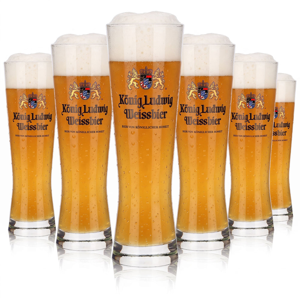 6 szklanek do piwa „König Ludwig” o pojemności 0,3 l – puchar na piwo pszeniczne od Jego Królewskiej Wysokości (zestaw 6 sztuk)