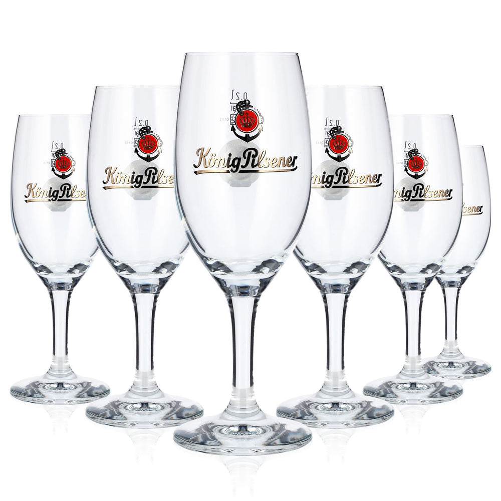6 szklanek do piwa König Pilsener o pojemności 0,2 l, w kształcie pucharu, z tagiem NFC, wzór Rastal Tulpe (zestaw 6 sztuk)