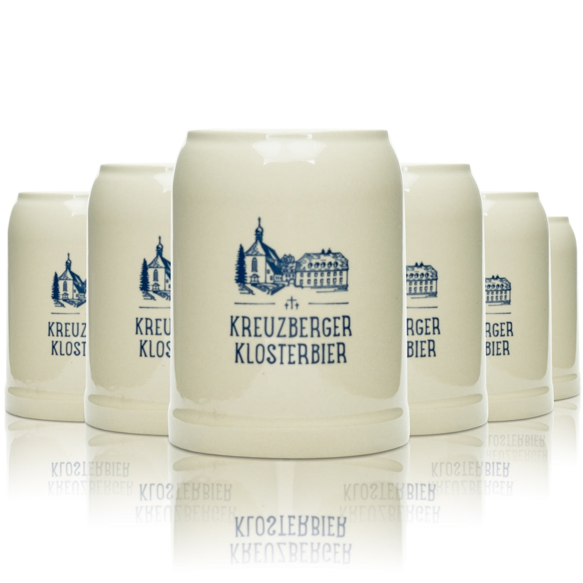 6x szklany kufel do piwa Kreuzberger Klosterbräu 0,5l gliniane szklanki z uchwytem Seidel kamionka