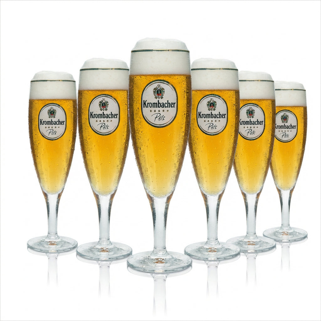6x szklanka do piwa Krombacher 0,2 l Ekskluzywne szklanki typu pokalgläser Biertulpen Pilstulpen Złota obwódka