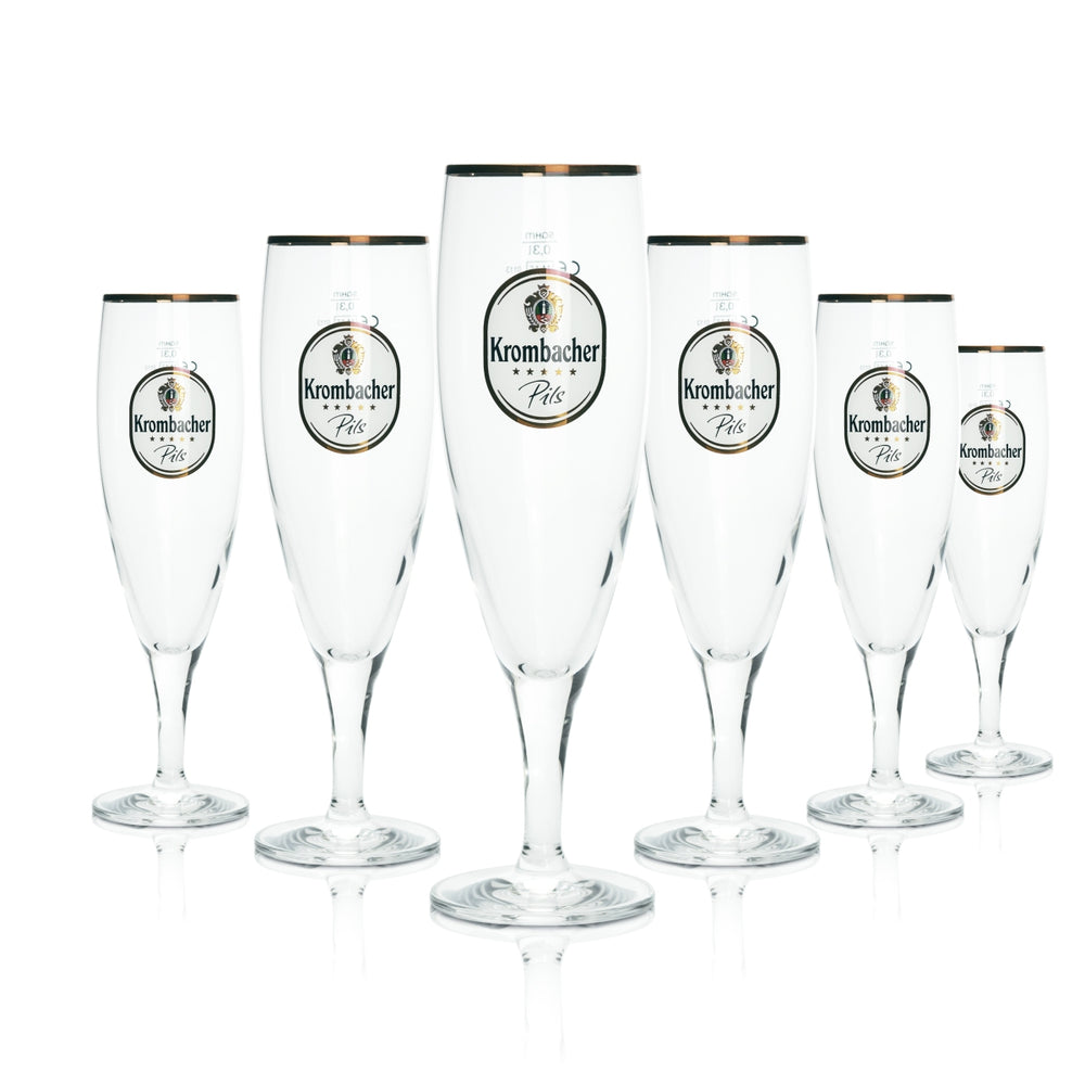 6x Krombacher szklanka 0.3l goblet tulipan pilsner szklanki złoty brzeg Gastro piwo browar