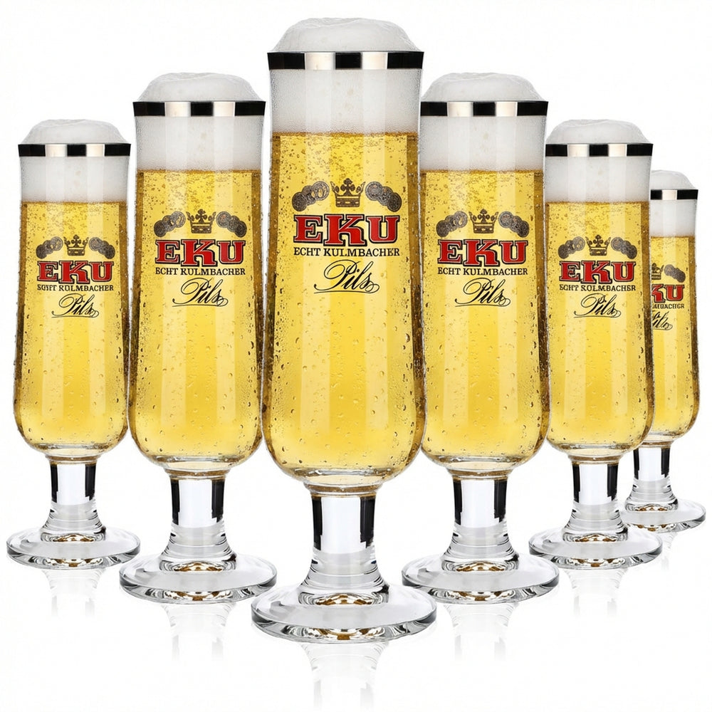 6x szklanka do piwa Kulmbacher Reichelbräu 0,3 l, zestaw szklanek z motywem pucharu EKU Pils Brauerei