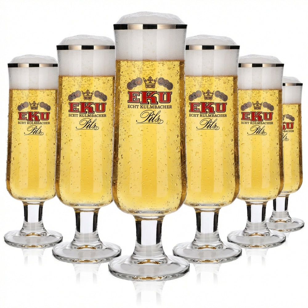 6x szklanka do piwa Kulmbacher Reichelbräu 0,4 l, zestaw szklanek w kształcie pucharu, browar EKU Pils
