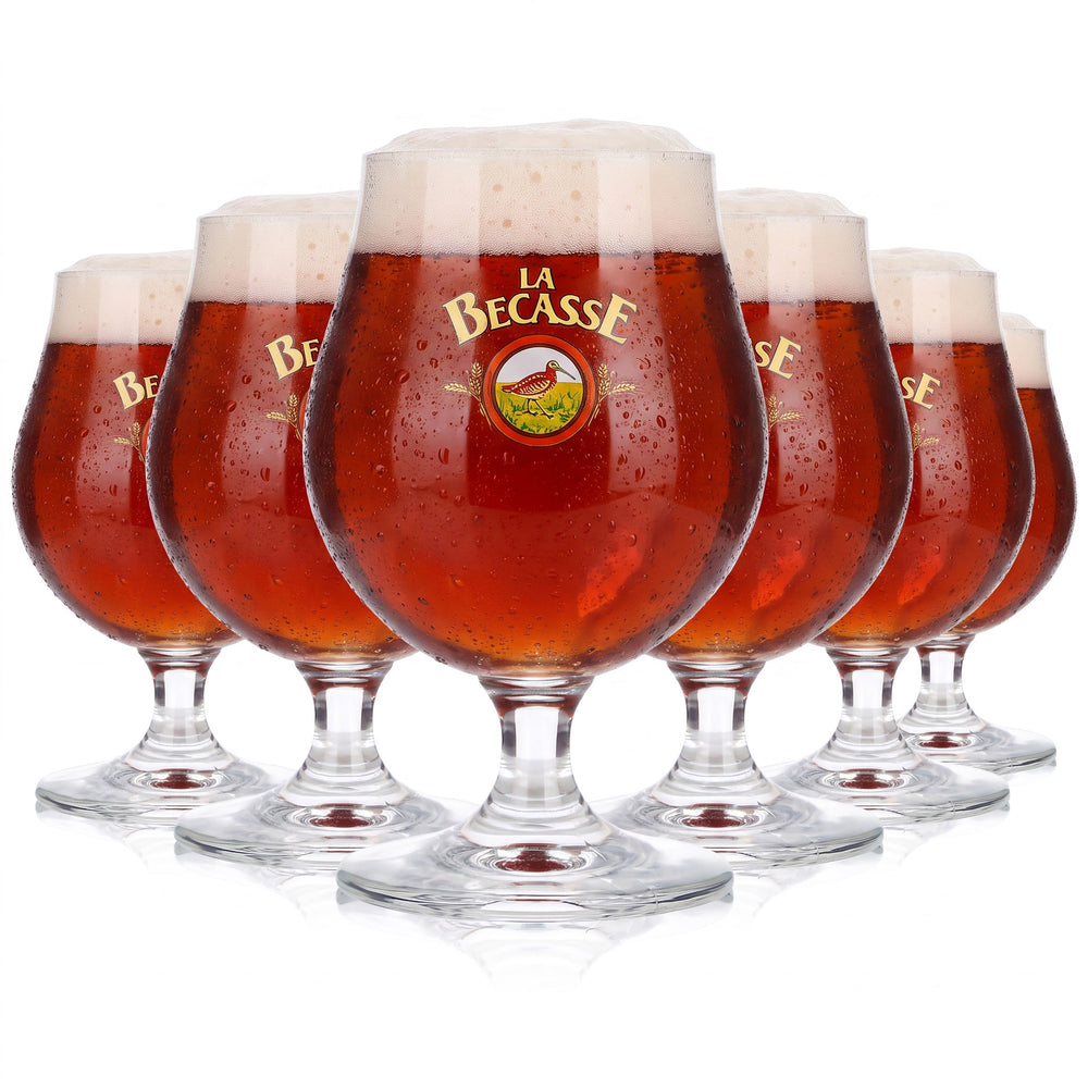 6 szt. szklanek do piwa La Becasse, szklanki z uchwytem, 0,25 l, w kształcie tulipana, z brązowym logo Ritzenhoff