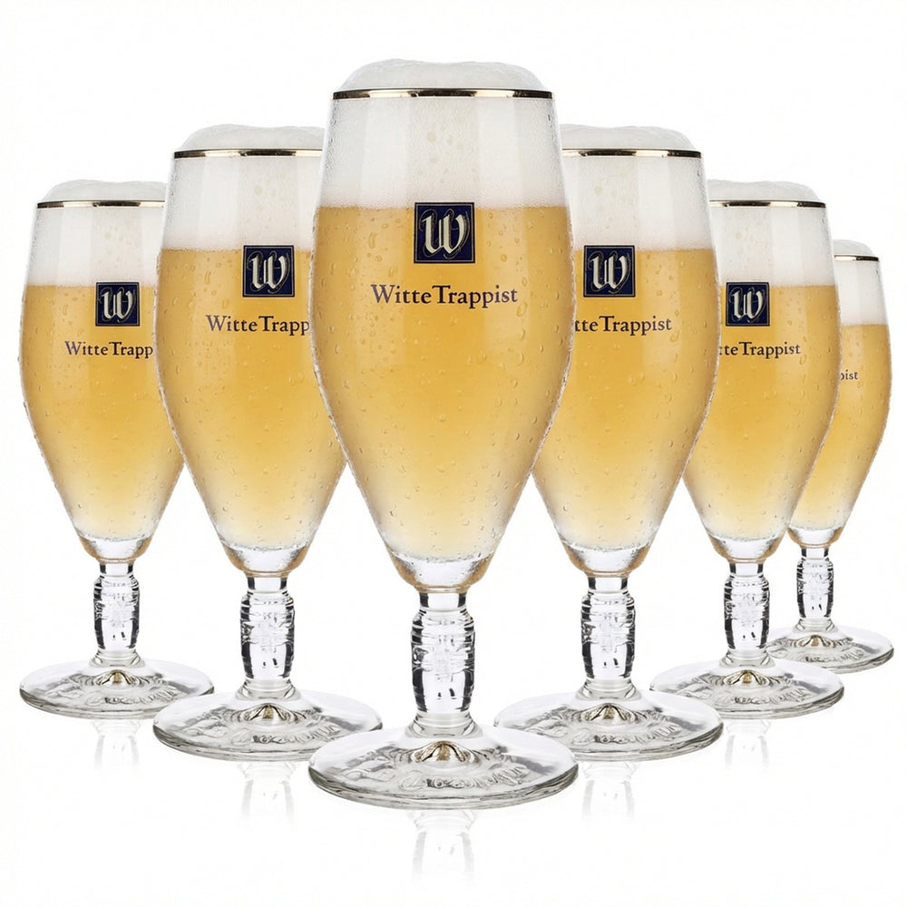 6x szklanka do piwa La Trappe 0,3 l Szklanki do piwa Relief na nóżce Puchar Złota obwódka
