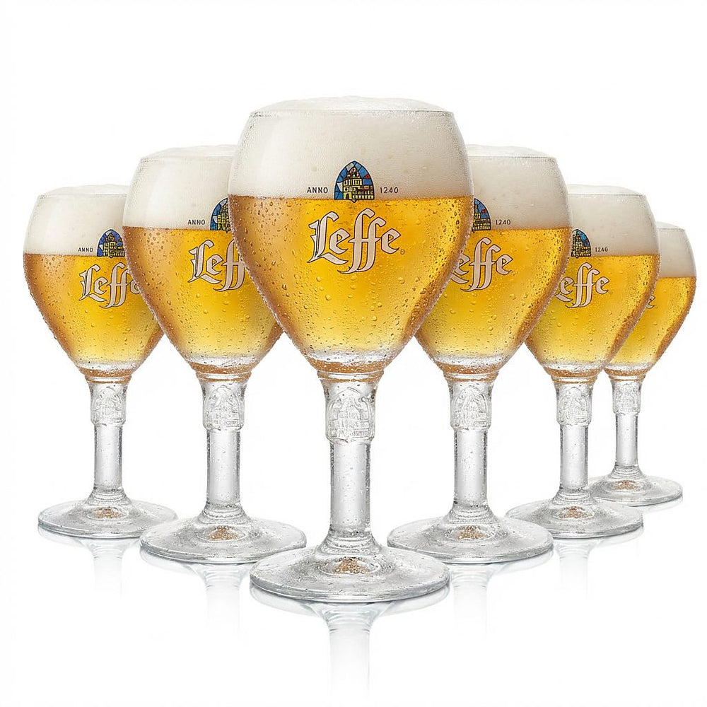 6x szklanka do piwa Leffe 0,33 l – designerskie szklanki w kształcie kielicha Piwo belgijskie Blonde Brown
