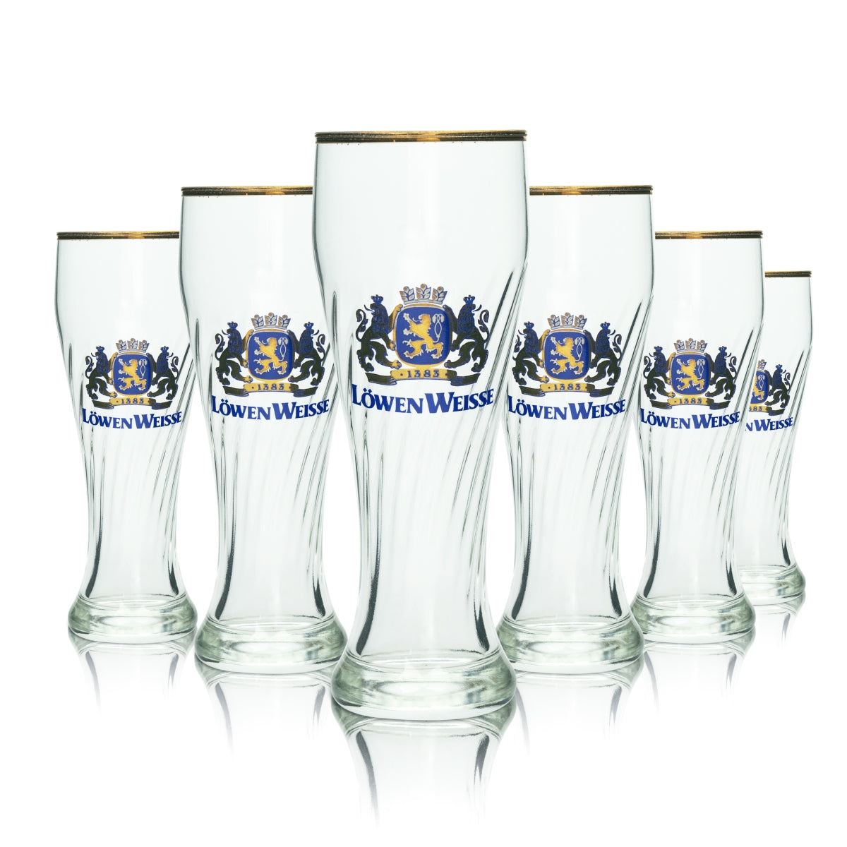 6x Löwen Weisse szklanka do piwa 0.3l pszenica drożdże pszenica szklanka do piwa puchar Piwo złota obręcz
