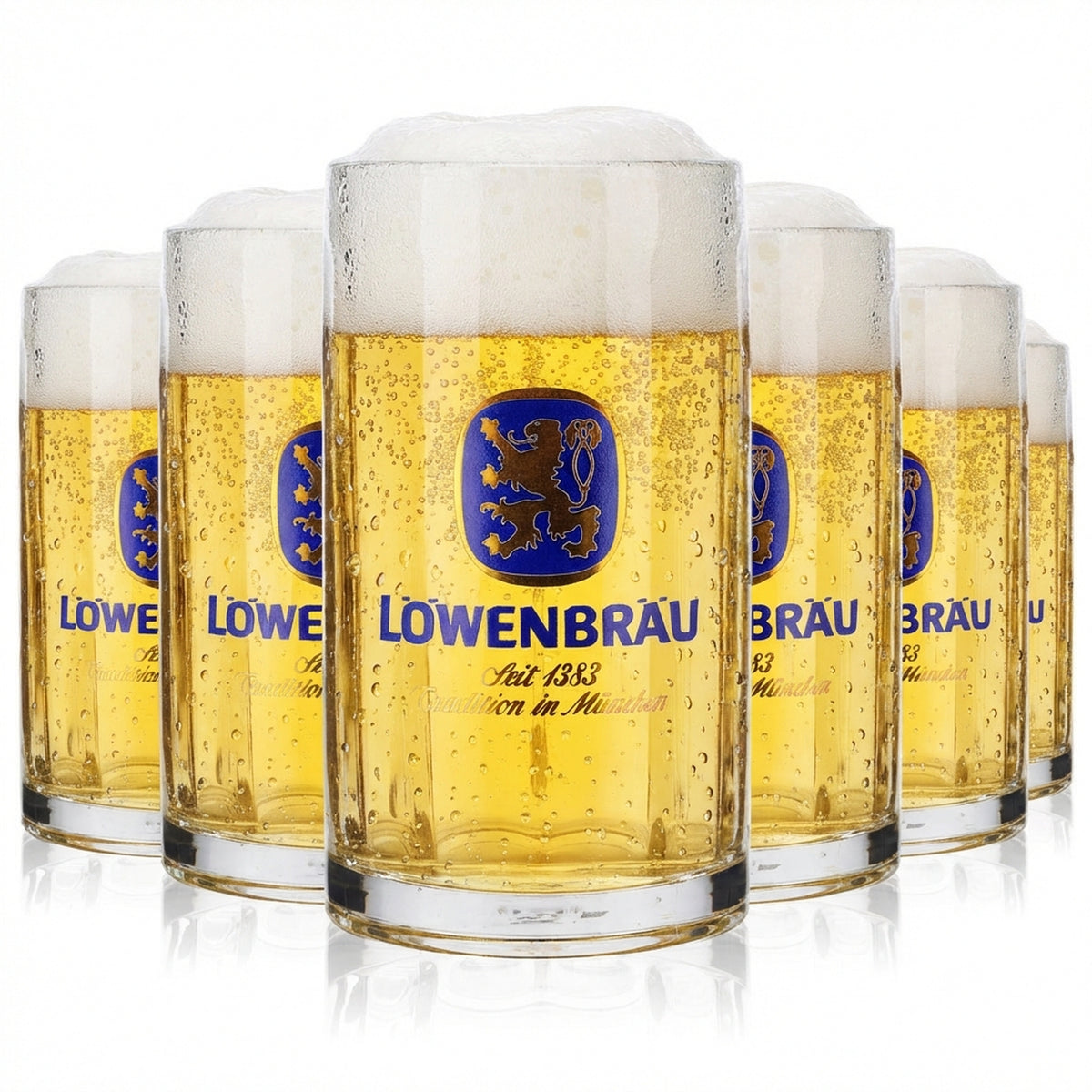 6x Löwenbräu Szklanki do piwa 0,4 l Kufel Seidel Humpen Moldau Towar klasy B