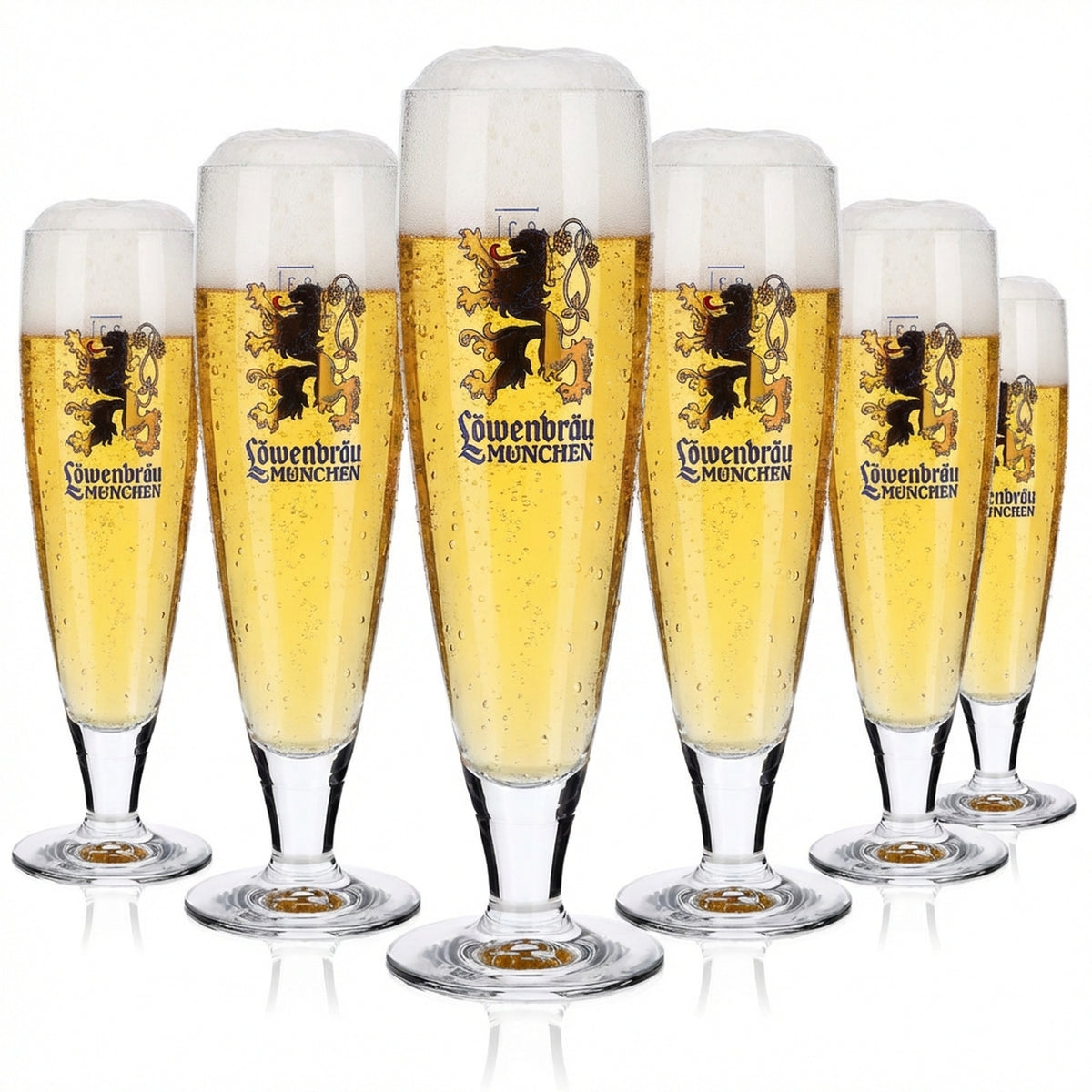 6 szklanek do piwa Löwenbräu 0,3 l, puchar ze złotym lwem Rastal Pegasus