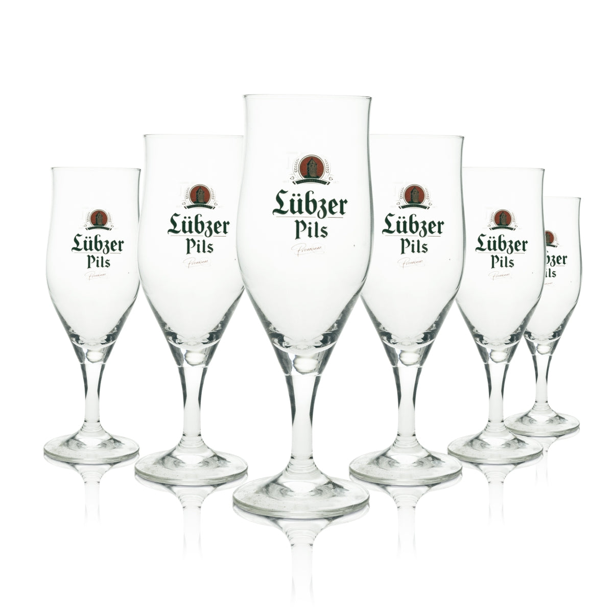 6x Lübzer Pils szklany kieliszek do piwa 0,3l Ritzenhoff szklanki tulipan szkło na nóżce browar