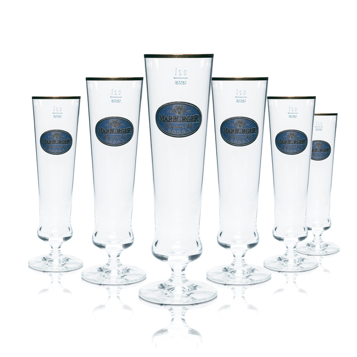 6x szklanka Marburger 0,2 l do piwa, kielich tulipanowy, złota obwódka, szklanki browarnicze, kalibrowane, gastronomiczne – Widok 4
