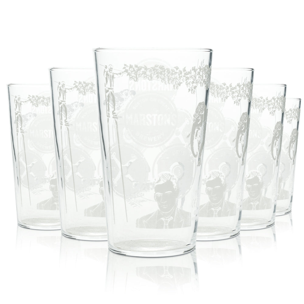 6x Marstons Beer Glass 0.5l Mug Pint Engraving Glasses English Beer Willi Cup