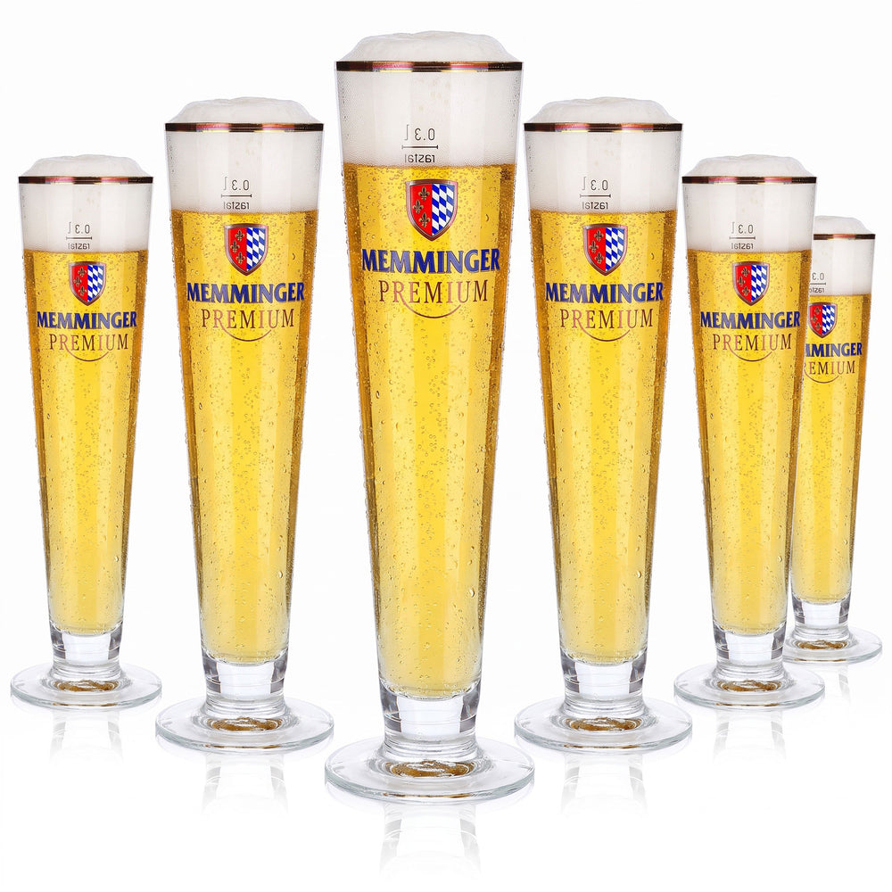 6 szklanek do piwa Memminger o pojemności 0,3 l, model „Pokal”, wersja Premium z złotą obwódką, wzór Rastal (zestaw 6 sztuk)